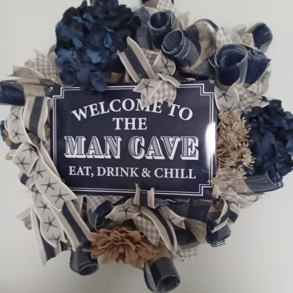 Blue and Tan Man Cave Decorative Sign